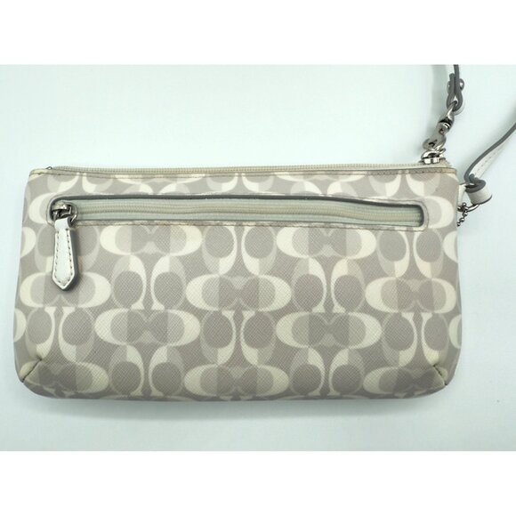 Coach Signature Ivory Taupe Coated Canvas Wristlet Gray Satin Lining Classic - Picture 6 of 15